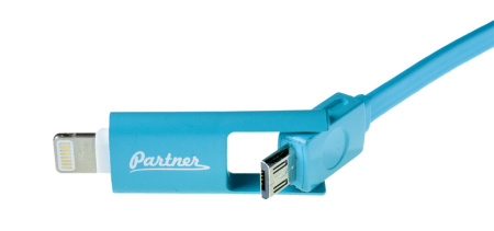Кабель USB 2.0 - microUSB/Apple 8pin, 2-в-1, 1м, 2.1A, плоский, Partner